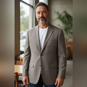 Geoffrey Beene Tan 100% Wool Three Button Men's Grandpa Suit Coat Blazer, 43R